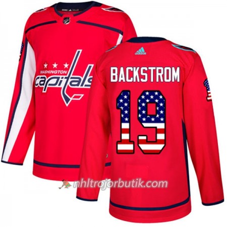 Män Ishockey Washington Capitals Tröja Nicklas Backstrom 19 Adidas 2017-2018 Röd USA Flag Fashion Authentic